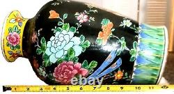 Tall Meiji Japanese Vase With Pheasant And Flowers