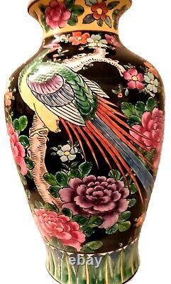 Tall Meiji Japanese Vase With Pheasant And Flowers