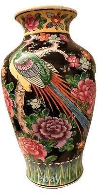 Tall Meiji Japanese Vase With Pheasant And Flowers