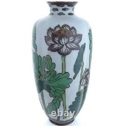 Tall Meiji Period Matte Finish Japanese Cloisonné Lotus Vase