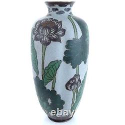 Tall Meiji Period Matte Finish Japanese Cloisonné Lotus Vase