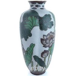 Tall Meiji Period Matte Finish Japanese Cloisonné Lotus Vase