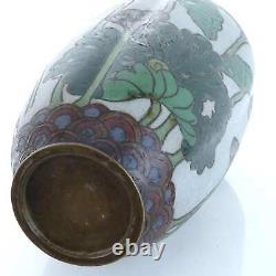 Tall Meiji Period Matte Finish Japanese Cloisonné Lotus Vase