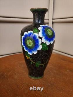 Teapot & Vase Meiji Ginbari Japanese Cloisonne Enamel Butterfly & Flower Floral