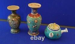 Three Pieces of Japanese Cloisonne Earthenware Vases -Jug Circa Late 19th C