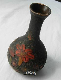 Tree bark totai cloisonne small bulbous vase Japanese Meiji period 16 x 8 cms
