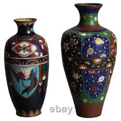 Two Antique Japanese Cloisonne Enameled Vases C1920