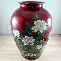 UNUSUAL LARGE JAPANESE 1920S SIGNED CLOISONNE VASE With MULTI COLOR LOTUS FLOWERS