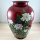Unusual Large Japanese 1920s Signed Cloisonne Vase With Multi Color Lotus Flowers