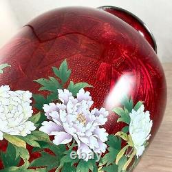 UNUSUAL LARGE JAPANESE 1920S SIGNED CLOISONNE VASE With MULTI COLOR LOTUS FLOWERS