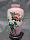 Unique Pink Japanese Sato Cloisonne Enamel Vase With Roses Showa Era Marked