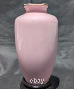 Unique Pink Japanese Sato Cloisonne Enamel Vase With Roses Showa Era Marked