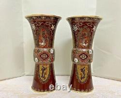 Unique & Rare Style Antique Mirrored Pair Of Japanese Meiji Cloisonne Vases