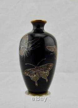Unsigned Hayashi Meiji Japanese cloisonne enamel silver-wire Butterfly vase