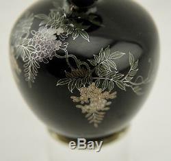 Unsigned Hayashi Meiji Japanese cloisonne silver-wire wisteria miniature vase