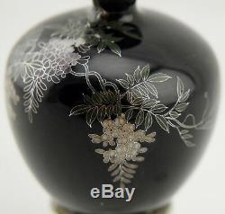 Unsigned Hayashi Meiji Japanese cloisonne silver-wire wisteria miniature vase