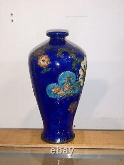 Unusual Japanese Cloisonné Enamel on Metal Vase Meiji