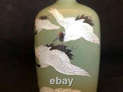 Vase Japanese Cloisonne & Inlays A Decor Waves & Birds Antique Japan