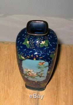 Very Fine Japanese Cloisonne Silver Wire Enamel Panel Vase By Ando Silver Rims
