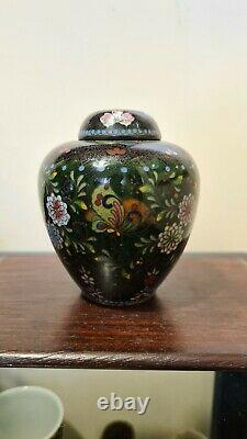 Very Fine Meiji Period Cloisonné Enamel Brass Floral Pheonix Vase Japanese
