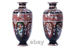 Vintage 20th Original Japanese CLOISONNE Large Pair vases 37 cm