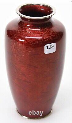 Vintage 8.5 Japanese Cloisonne Vase Marked Japan Sato Silver Rims Circa 1940's