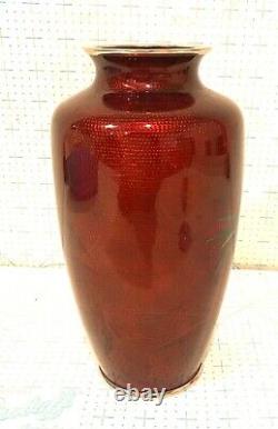 Vintage 8.5 Japanese Cloisonne Vase Marked Japan Sato Silver Rims Circa 1940's
