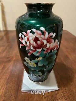 Vintage Ando Cloisonné Vase Green WithPink Chrysanthemum NIB NEVER USED! 20-25yrs