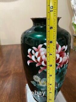 Vintage Ando Cloisonné Vase Green WithPink Chrysanthemum NIB NEVER USED! 20-25yrs