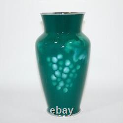 Vintage Ando Cloisonne vase wired grape design dark green