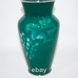 Vintage Ando Cloisonne vase wired grape design dark green