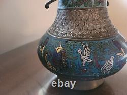 Vintage Antique Japanese Bronze Brass Champleve Cloisonne Vase Urn 12