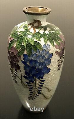 Vintage Antique Japanese Cloisonne Cloissone Wisteria Vase Kumeno Teitaro Signed