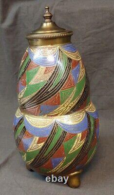 Vintage Asian Japanese Cloisonne Urn Pot Jar Lamp Base Lidded Vase Japan