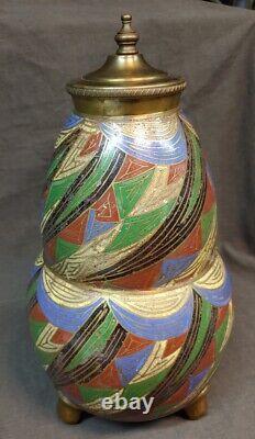 Vintage Asian Japanese Cloisonne Urn Pot Jar Lamp Base Lidded Vase Japan