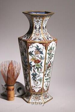 Vintage Chinese Cloisonne Enamel Hexagon Flower Vases 10.24inch Jar Ikebana