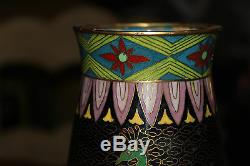 Vintage Cloisonne Vase Tall Chinese Japanese Trumpet Vase Birds & Flowers