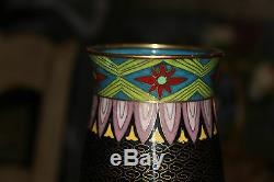 Vintage Cloisonne Vase Tall Chinese Japanese Trumpet Vase Birds & Flowers