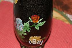 Vintage Cloisonne Vase-Tall-Chinese Japanese Trumpet Vase-Birds & Flowers-Lovely