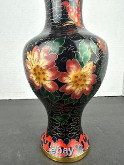 Vintage Collectible Asian Cloisonne Hand Enameled Flower Butterfly Vase
