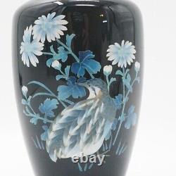 Vintage Japanese Ando Cloisonné Black Ground Enamel Silver Vase