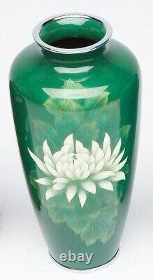 Vintage Japanese Ando Style Cloisonné Green Ground Floral Enamel Silver Vase