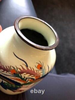 Vintage Japanese CLOISONNE Rooster Flower Enamel Vase
