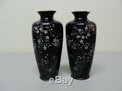 Vintage Japanese Cloisonne Enamel Vase, Gorgeous Cobalt Color Dogwood Decoration
