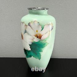 Vintage Japanese Cloisonne Enamel Vase Pale Celadon Blue-Green Orchid 9.5