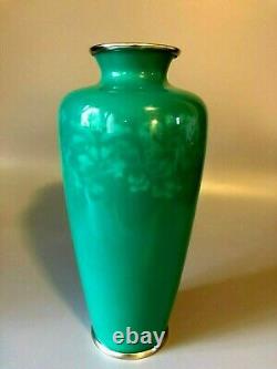 Vintage Japanese Cloisonne Green Enamel Vase