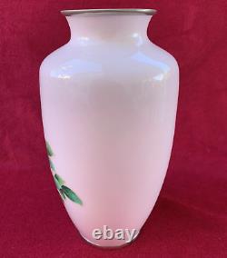 Vintage Japanese Cloisonne Pink Vase with Flowers 7.25