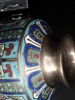 Vintage Japanese Cloisonne Vase CPO in Blue Ground