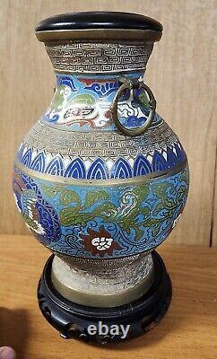 Vintage Japanese Cloisonne Vase Urn 9.5 Champleve