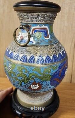 Vintage Japanese Cloisonne Vase Urn 9.5 Champleve